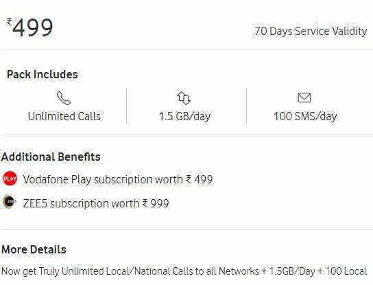 Vodafone Launched Rs 499 Prepaid Plan, Now Offering 1.5GB Daily Data With 70 Days Validity