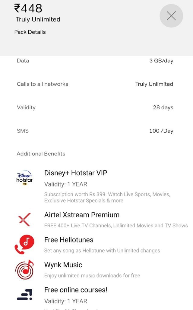 Bharti Airtel Rs 448 Plan