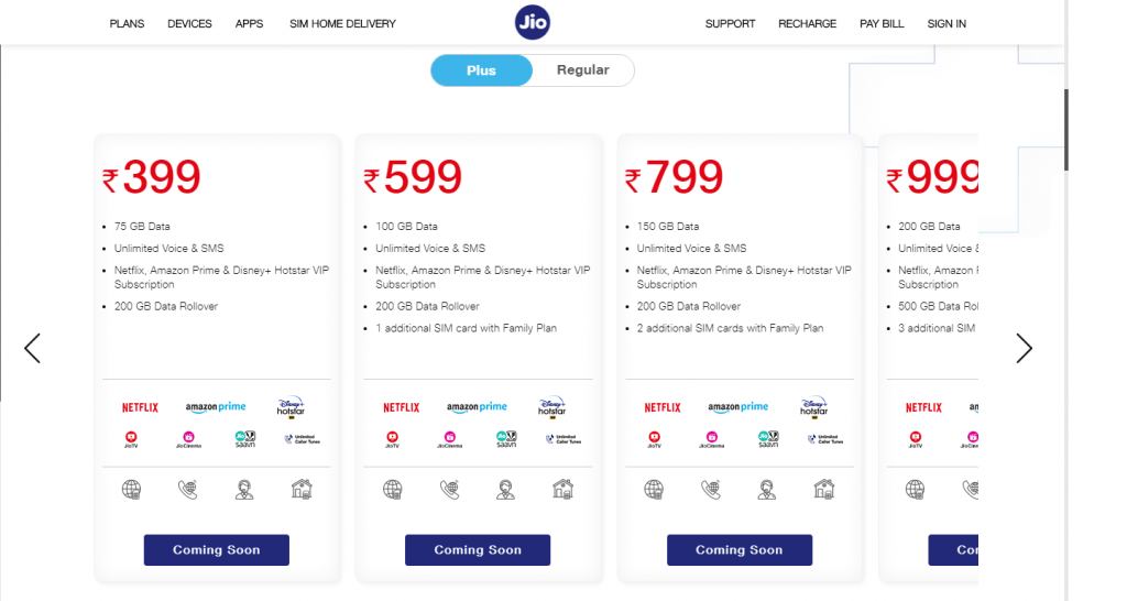 Reliance Jio Postpaid Plus Plans