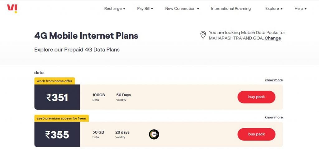 Vi (Vodafone-Idea) 100GB Data