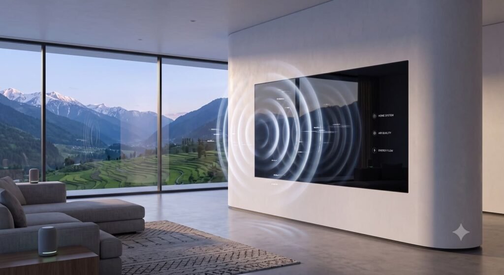 Reliance Jio Explores Smart Walls to Improve Mobile Coverage as Global Operators Test the Technology intelligent reflecting surface panel installed on an interior building wall directing wireless data signals.