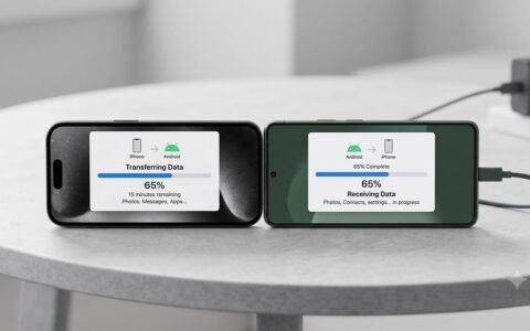wireless data transfer in progress between an iphone and an android 17 smartphone